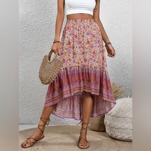 High-Low Elastic Waist Skirt